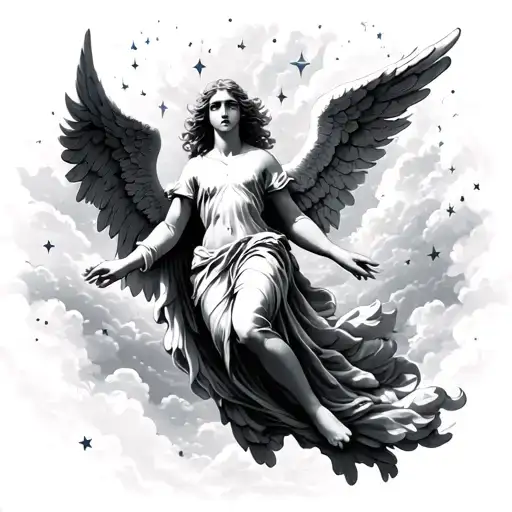 An Angel Falling From The Sky Filled With Stars