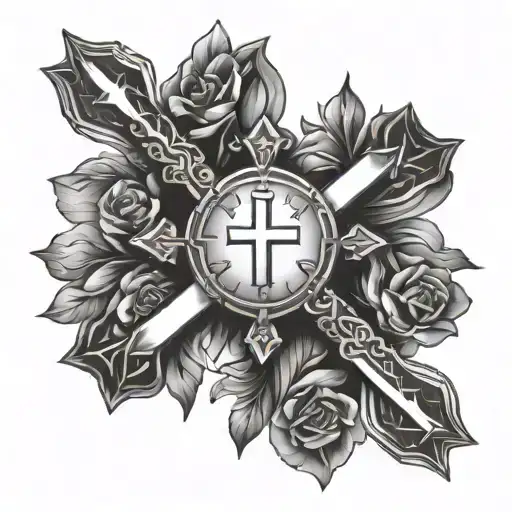Cross And Corpus Arrow Tattoo Design