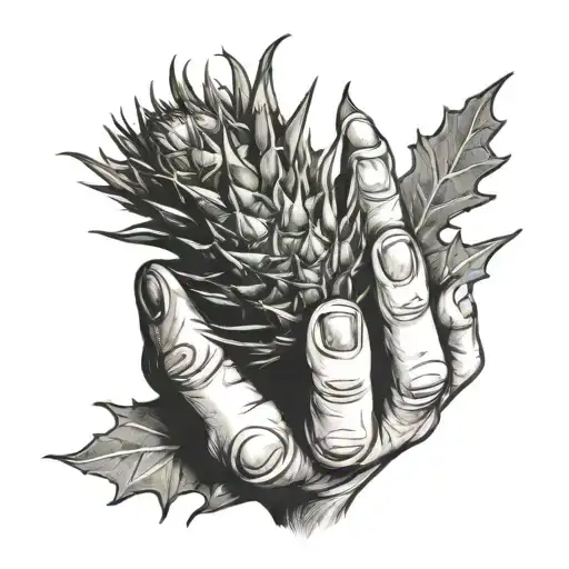 Realistic Baby Handprint With Thistle