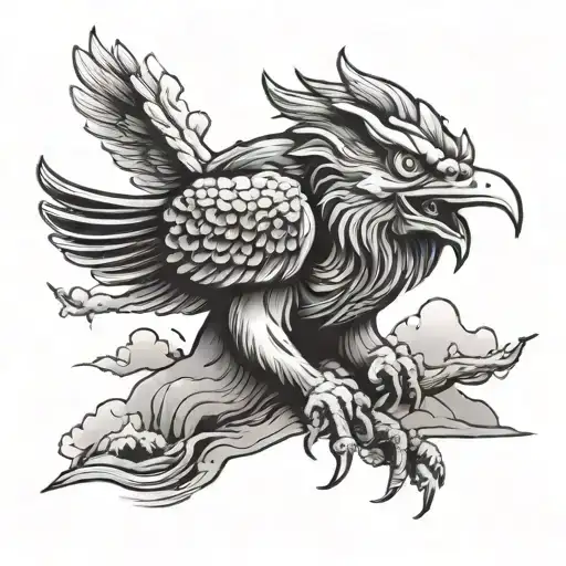 Traditional Tengu Over A Mountain