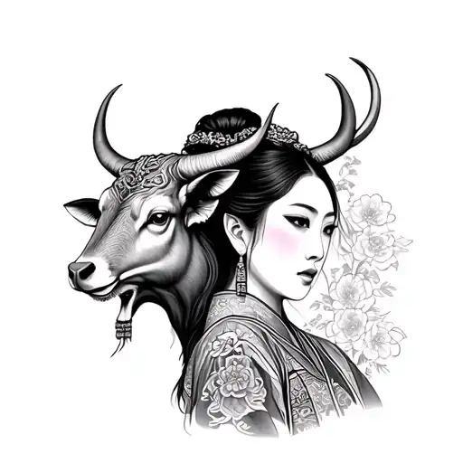 Traditional Vietnamese Woman With An Chinese Zodiac Ox
