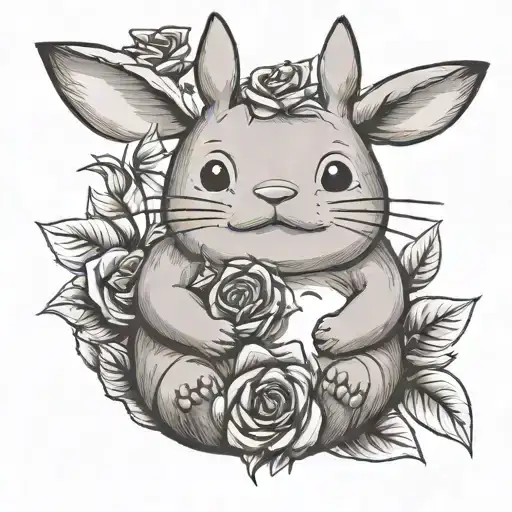 Baby Totoro Holding A Rose In His Hands Smiling