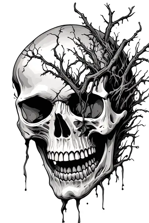 Grim Skull With Rotting Nature