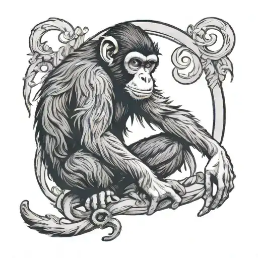 Spirit Animal Monkey Over Initial A Black Grey