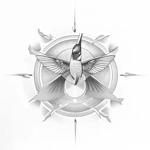 Horitzonal Infinity Sign With A Fish On The Bottom Left And A Hummingbird On The Top Right
