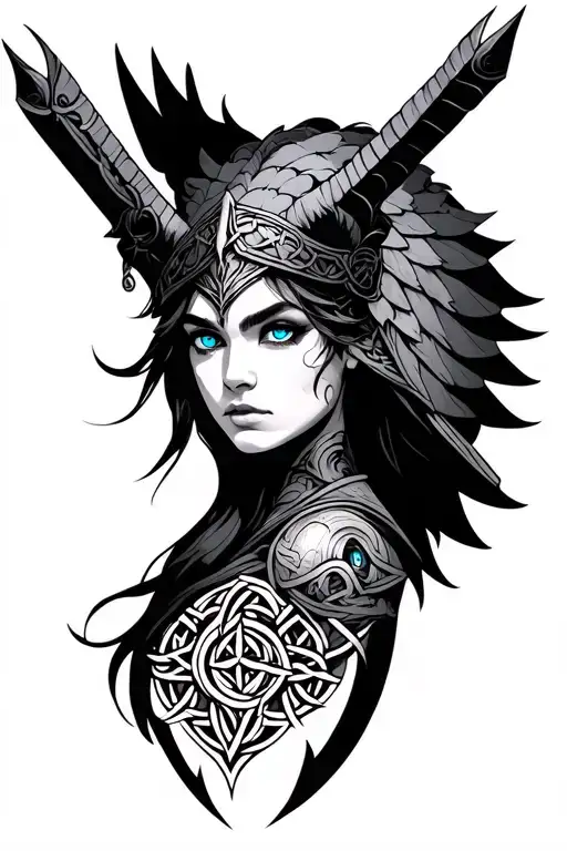 Valkyrie With Blue Eyes With Celtic Trinity