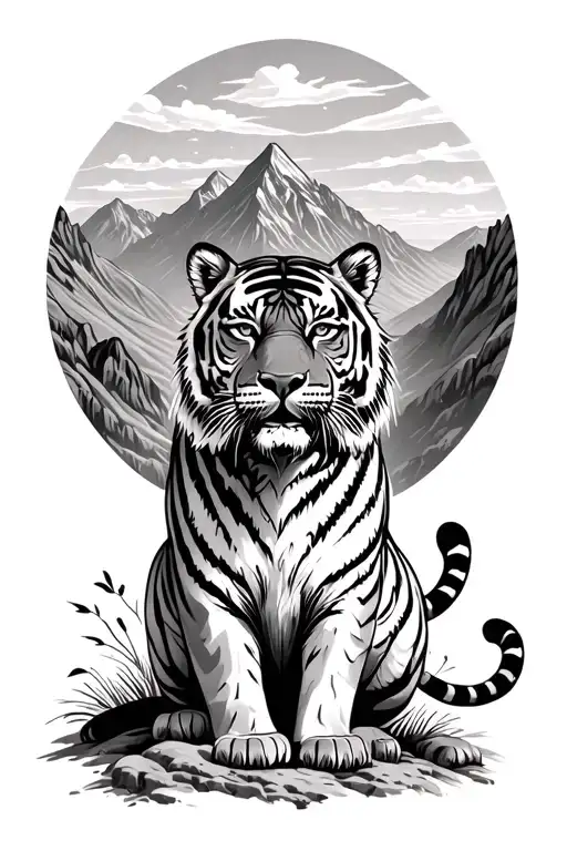 Tiger In Rome Surronded By Mountains