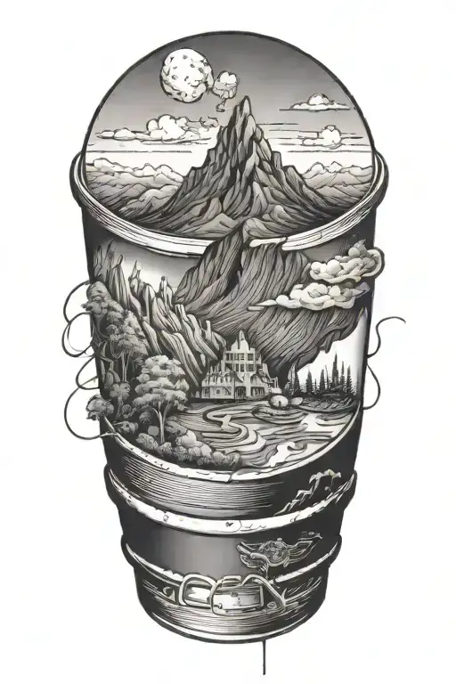Mountain Coming Out Of A Coffee Cup On Top Of A Stack Of Books That Is Created Out Of A Human Heart