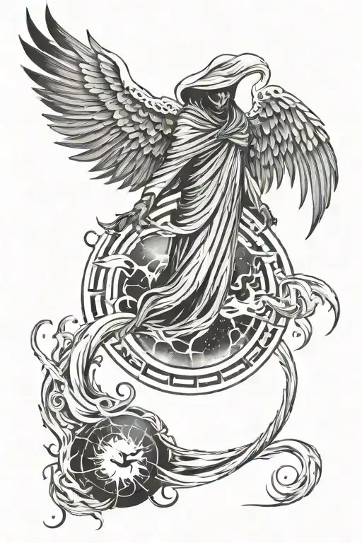 Grim Reaper And A Phoenix Both Rising From A Black Hole Containing The Galaxy