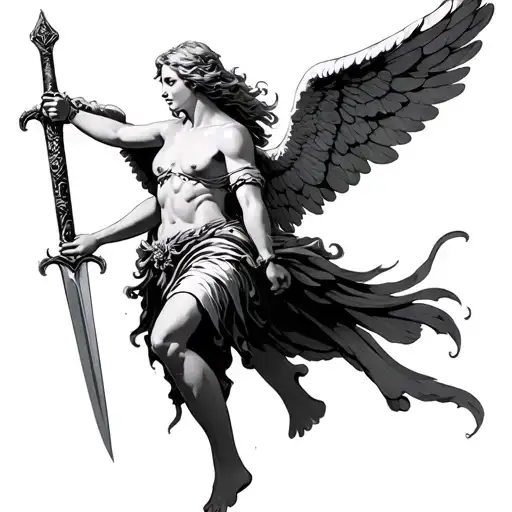 Full Sleeve Angel Holding A Sword