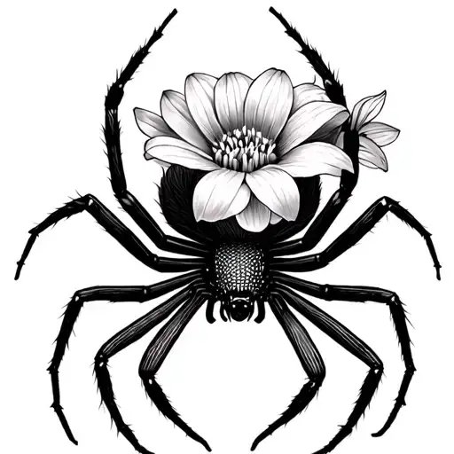 Spider With A Part Web Part Flower Intertwined