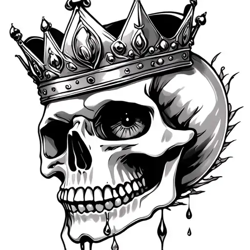 Skull With Crown And A Tear Drop Under Eye
