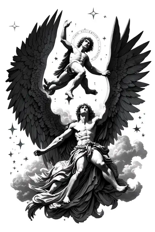 Saint Michael And Icarus Falling From Sky Full Of Stars