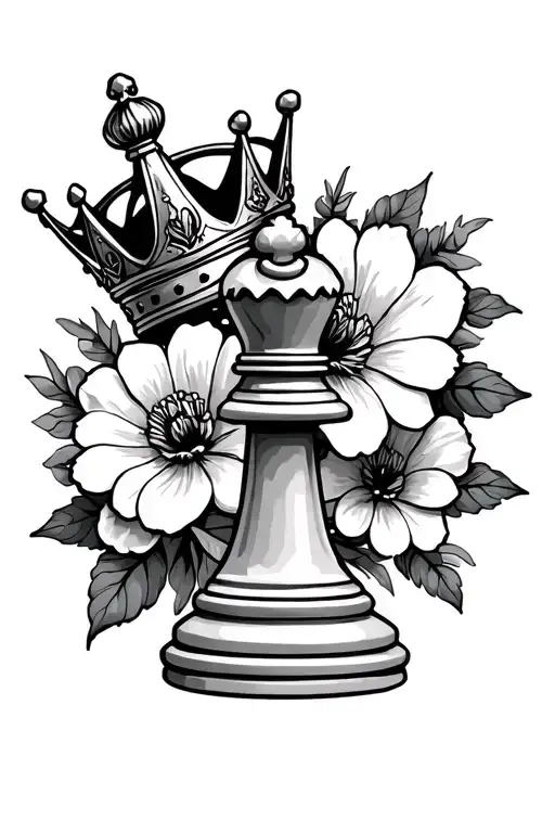 King Chess Piece With Crown Surrounded By Bold Flowers
