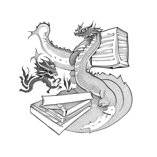 Sword With Books And Tiny Dragon