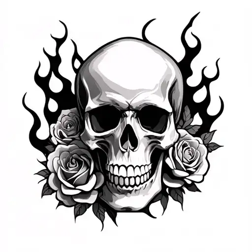 Skull Flames And Roses