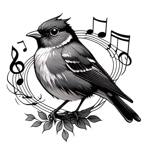 Robin Bird With Music Notes Intertwined