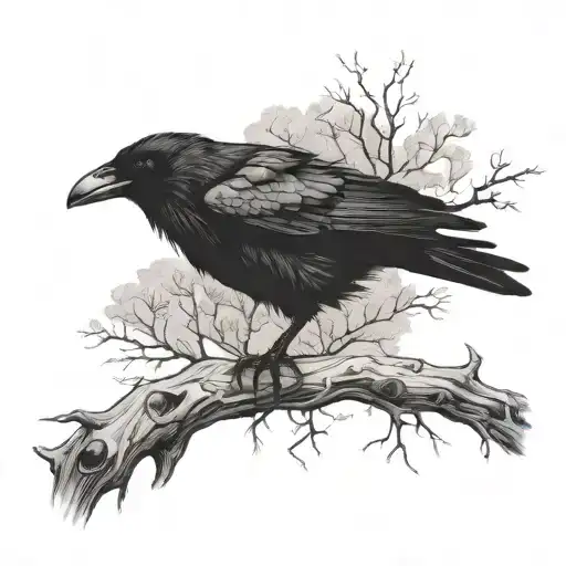 Crow On A Dry Tree With Roots