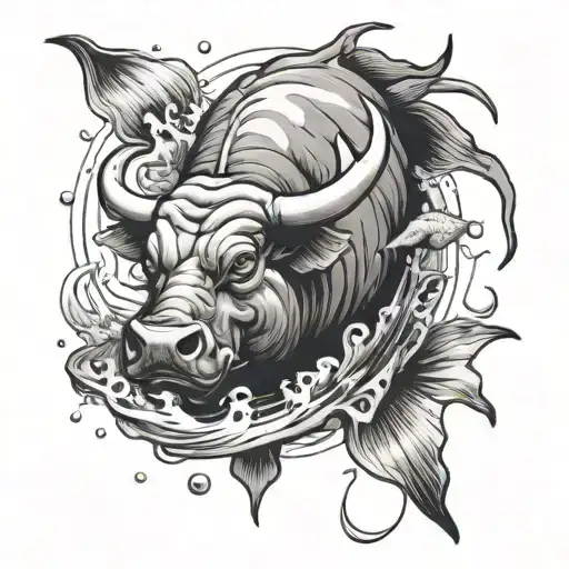 Bull And Fish Swimming