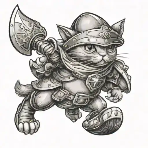 Running Mushroom Cat Knight Cartoon