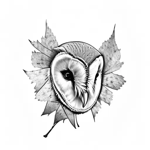 Barn Owl Holding Ginko Leaves