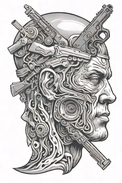 Human Head With Gun Shooting