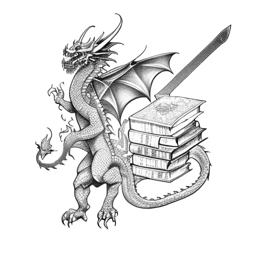 Sword With Books And Dragon