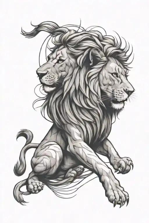 Lion Surrounded With Line Art