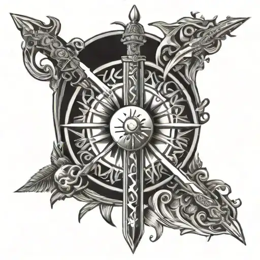 Two Handed Long Sword With Sun And Moon Motifs In Its Design