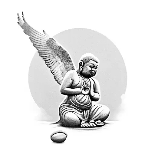 Baby Buddha Playing With An Eagle