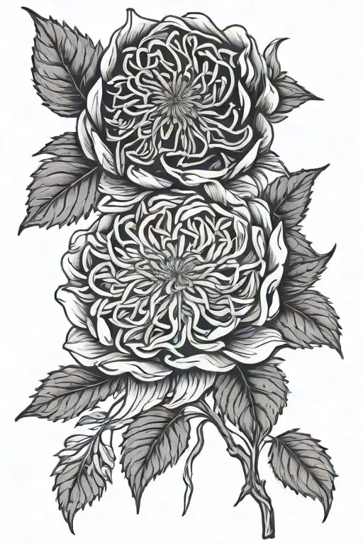 2 Asters 1 Black Rose 1 Marigold 1 Snowdrop Detailed