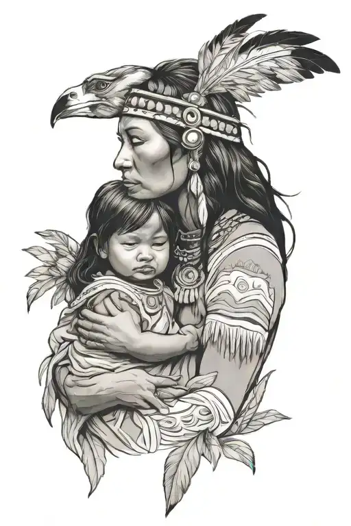 Native American Mother Holding Daughter