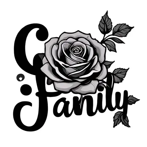 Word Family With A Rose Tattoo Design Featuring