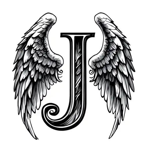 The Letter J In Cursive With Angel Wings