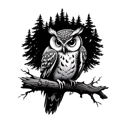 Owl With Trees And Lightning
