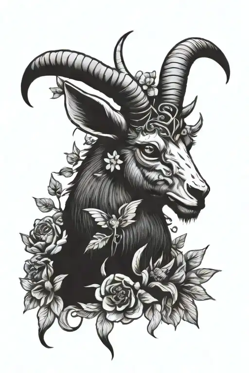 Pretty Baphomet Surrounded With Flowers