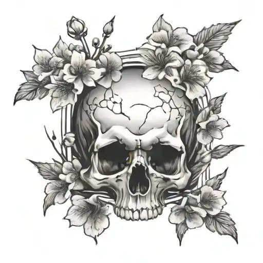 Skull And Japanese Cherry Blossoms