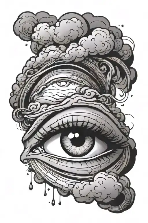 Eye In A Cloud Background With Streaks Of Light