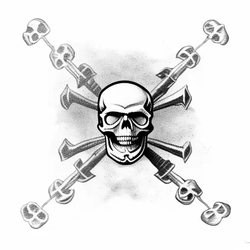 Skull And Crossbones On A Deserted Island With A Pirate Ship In The Background