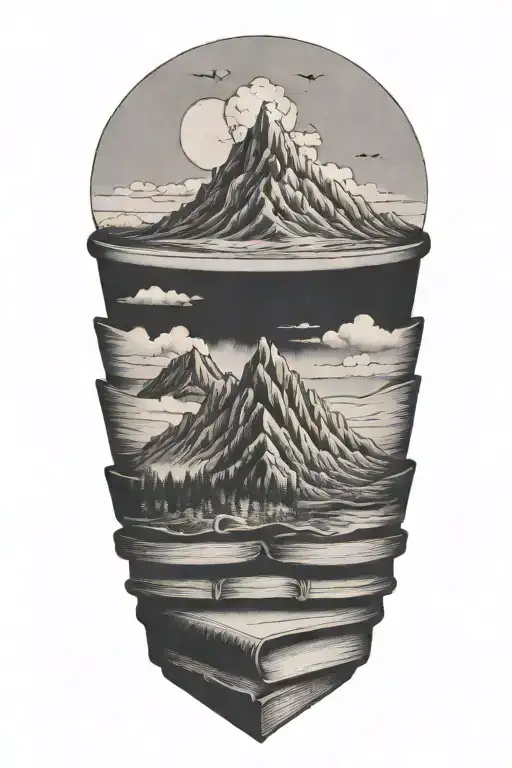 Coffee Cup On Top Of A Stack Of Books Forming Mountains Out Of The Steam