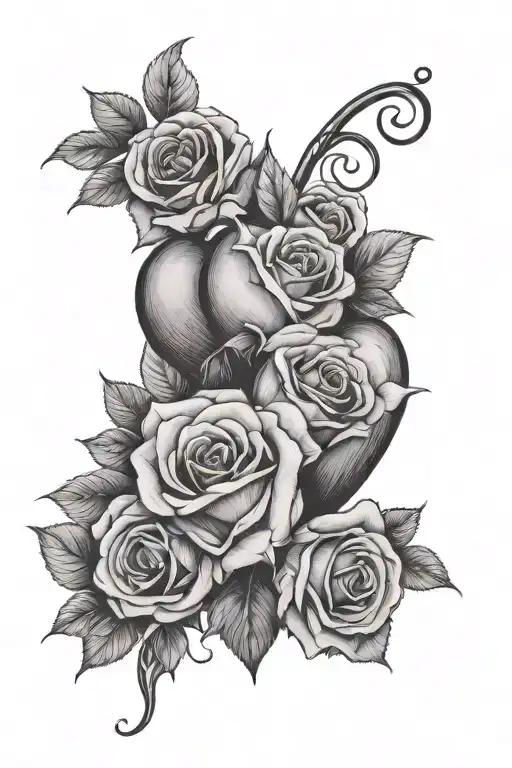 3 Hearts Different Sizes And 1 Big Rose Piercing Through It From The Top