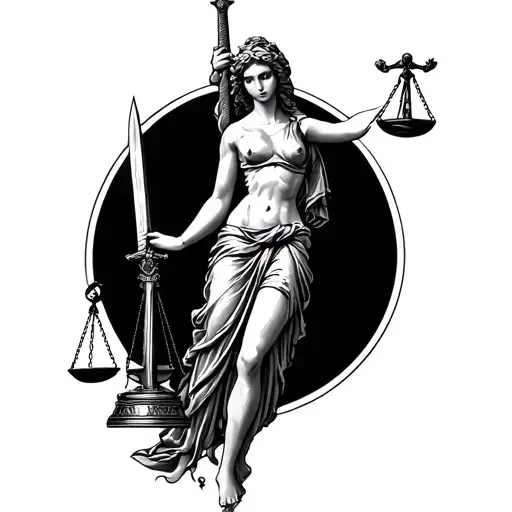 Lady Justice Holding Scale And Sword Leg Up