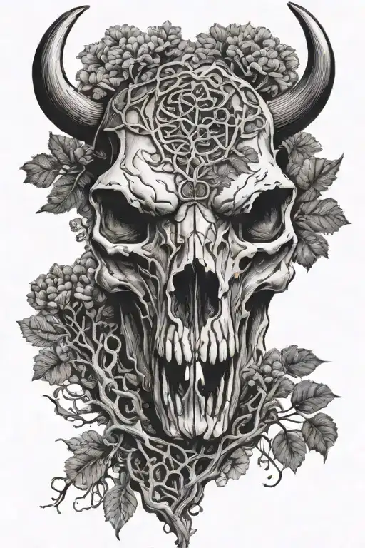 Buffalo Skull With Tree Of Life Intertwined