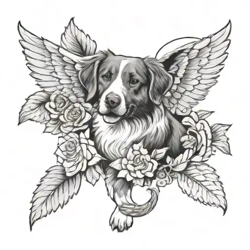 Nova Scotia Duck Toller Dog With Angel Wings Rose And Paw Print Surrounded