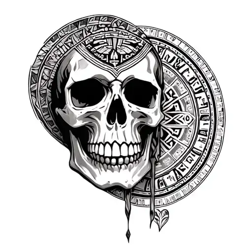Skull And Aztec Calendar