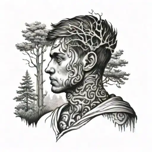 Forest And Lonely Man With An Eye