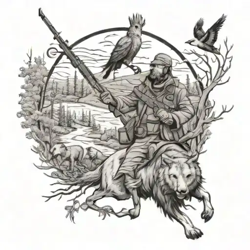 Hunting Scene Featuring