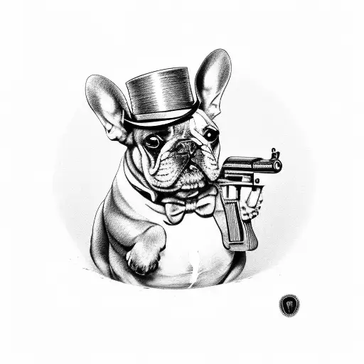 French Bulldog In A Top Hat With A Gun