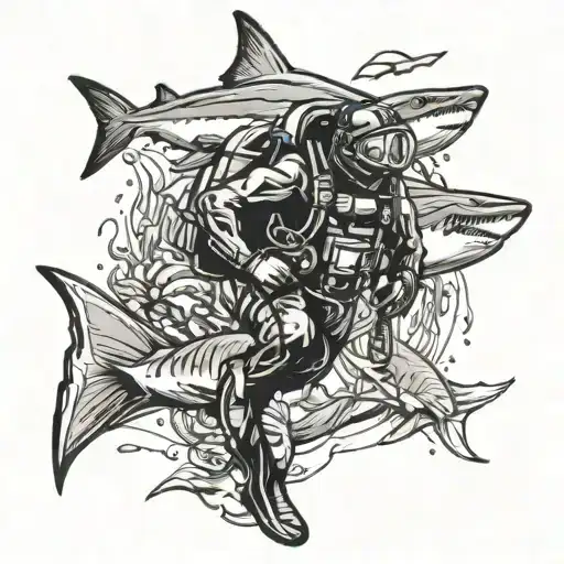 Scuba Diver With A Shark Swimming