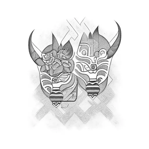 A Couples Tattoo With Colombian Designs Blended With Traditional Samoan Designs In Black And White